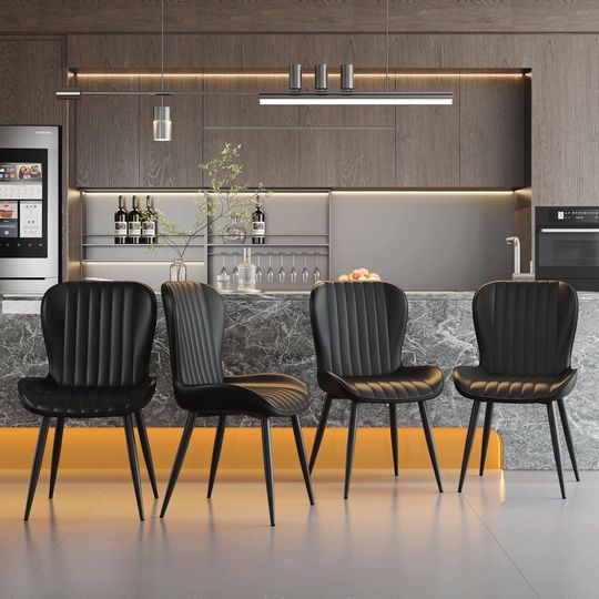 Discover Dining Chairs Set of 4,Leather Dining Chair Upholstered,Kitchen Chair,Modern Dining Room Chairs with Black Metal Legs Frame