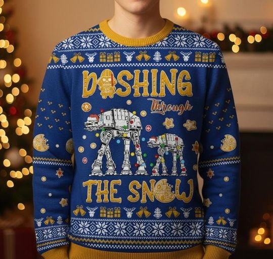 Discover Star Wars Ugly Christmas Sweater, Star Wars Sweaters, AT-AT Sweater, Holiday Star Wars Christmas Sweaters Men, Dashing Through The Snow