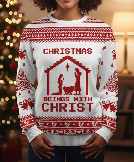 Discover Nativity Ugly Christmas Sweater, Nativity sweaters, Beings with Christ Sweater, Religious Christmas sweaters, Xmas Holiday Gift