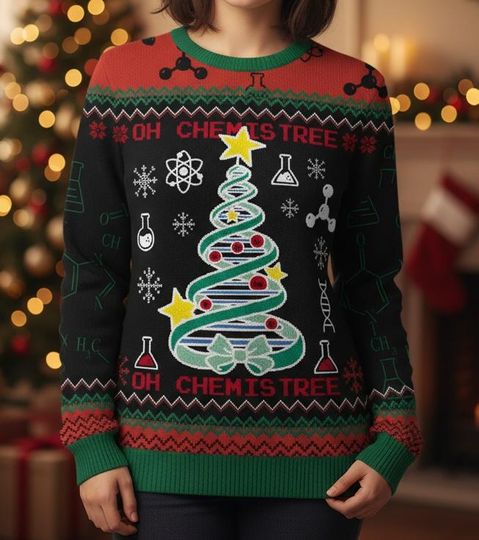 Discover Chemistry Ugly Christmas Sweater, Chemistry Sweaters, Chemist Tree Sweater, Funny Science Xmas Gift, Holiday Chemistry Gift