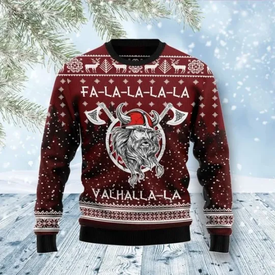 Vikings Fa La La La Viking Warrior snow Ugly Sweater Christmas Ugly Sweater