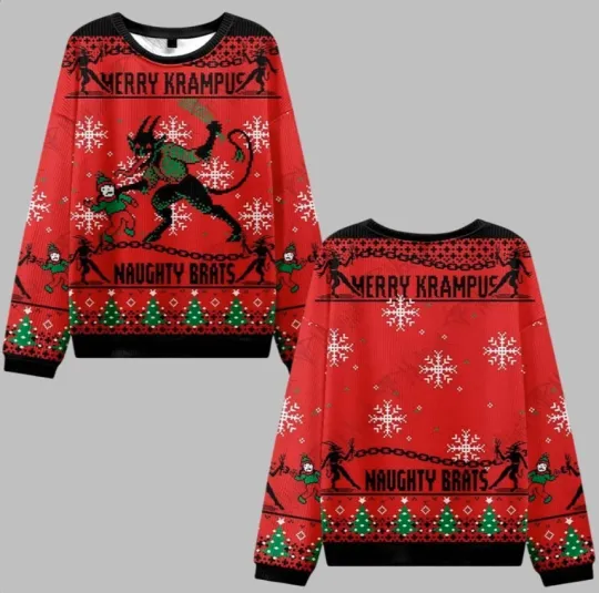 2025 Christmas Merry Krampus Naughty Brats Ugly Christmas Sweater