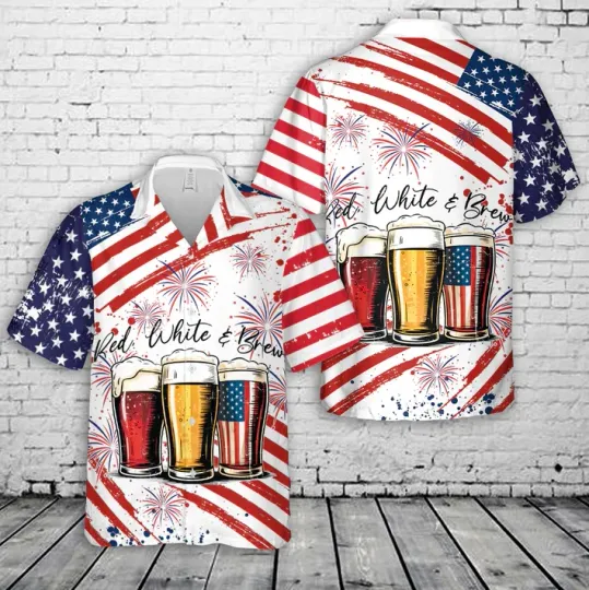 Red White and Brew 4th of July Hawaiian Shirt