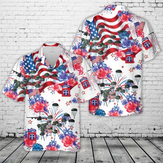 US Army 82nd Airborne Paratrooper Hawaiian Shirt for 4th of July