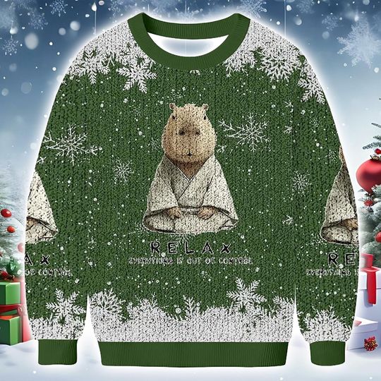 Discover Ugly Christmas Sweater Capybara "Relax Everything is Out of Control": Sublimation Knit Look Jumper