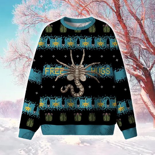 Discover Holiday Sci-Fi Creature Crewneck Sweater: Ugly Christmas Knit Style Apparel