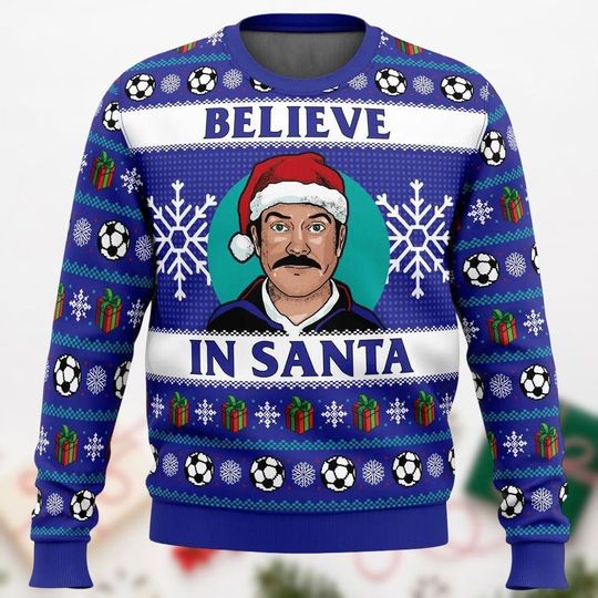 Discover Funny Soccer Ugly Christmas Sweater, Meme Soccer Sweaters, Believe in Santa Sweater Kid, Xmas Holiday Gift