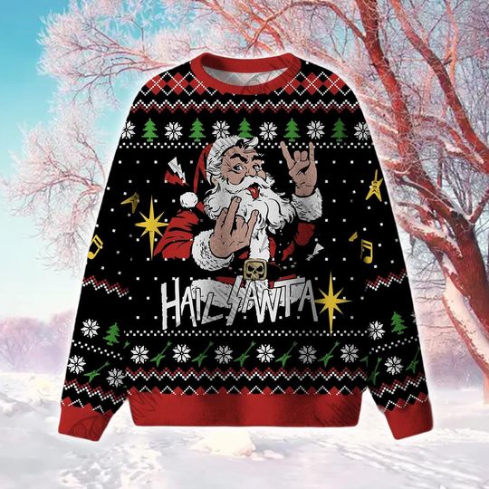 Discover Holiday Rock Santa Crewneck Sweater 2025: Ugly Christmas Knit Style Apparel