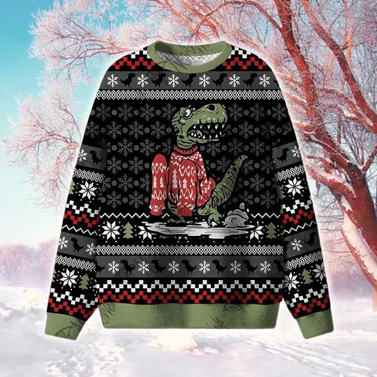 Discover Holiday Funny Dinosaur Crewneck Sweater: Ugly Christmas Knit Style Apparel