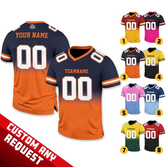 Discover Custom Team Name Number Gradient Football Jersey for Men Women Youth Preschool, Game Day Outfit, Personalized Gradient Football Jersey Gift