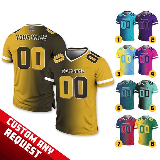Discover Custom Name Number Gradient Football Jersey For Adult Kid, Game Day Outfit For American Football Fan, Football V-neck Mesh Jersey For Team