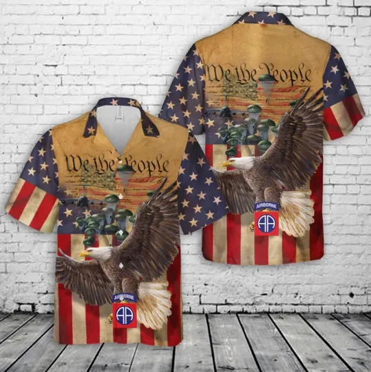 US Army 82nd Airborne Division Patriotic Hawaiian Shirt