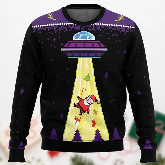 Funny UFO Ugly Christmas Sweater, Meme Alien Santa Sweaters, UFO Sweater, Xmas Holiday Gift