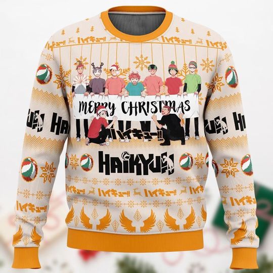 Discover Funny Haiikyuu Ugly Christmas Sweater, Meme Haiikyuu Sweaters, Anime Sweater Kid, Volleyball Xmas Gift