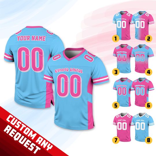 Discover Personalized Baby Reveal Football Jersey for Moms & Dads, Custom Gender Reveal Outfit Family Jersey Matching, Team Boy Team Girl Jersey
