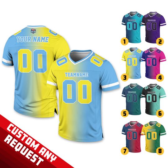 Discover Personalized Gradient Football Team Jersey, Custom Front Back Football V-neck Jersey For Men, Custom Team Sport Uniform Football Fan Lovers