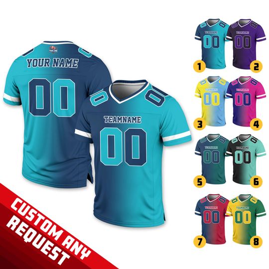 Discover Custom Team Name Number Gradient Football Jersey for Men Women Youth Preschool, Game Day Outfit, Personalized Gradient Football Jersey Gift