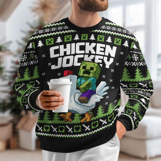 Discover Christmas Minecraft Ugly Sweater, Chicken Jockey Xmas Sweater, Gamer Knit Sweater, Funny Xmas Holiday Gift For Gamer