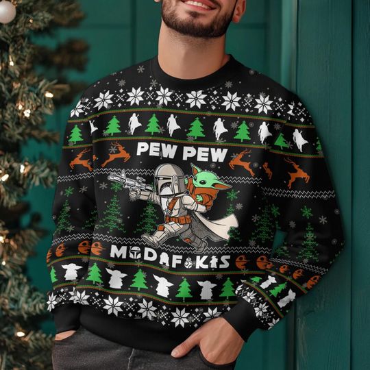 Discover Christmas Mandalorian Ugly Sweater, Baby Yoda Xmas Sweater, Star Wars Knit Sweater, Disney Outfit, Xmas Gift For Disney Fans