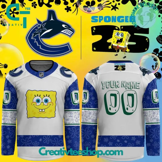 Custom Vancouver Canuck x Spongebob 25th Anniversary Hockey Jersey