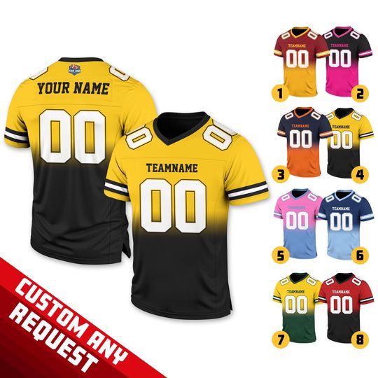 Discover Personalized Gradient Football Team Jersey, Custom Front Back Football V-neck Jersey For Men, Custom Team Sport Uniform Football Fan Lovers