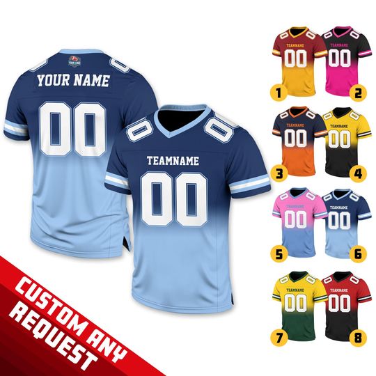 Discover Personalized Gradient Football Team Jersey, Custom Front Back Football V-neck Jersey For Men, Custom Team Sport Uniform Football Fan Lovers
