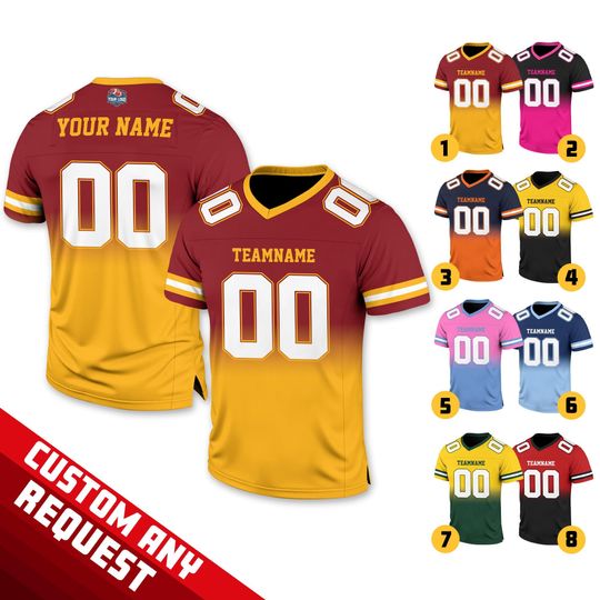 Discover Custom Name Number Gradient Football Jersey For Adult Kid, Game Day Outfit For American Football Fan, Football V-neck Mesh Jersey For Team