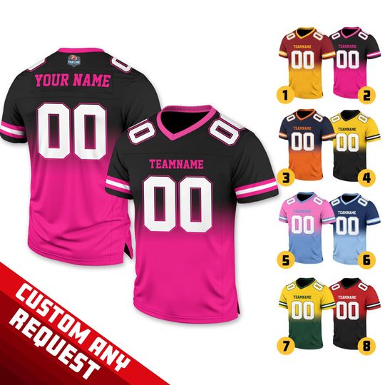 Discover Personalized Gradient Football Team Jersey, Custom Front Back Football V-neck Jersey For Men, Custom Team Sport Uniform Football Fan Lovers