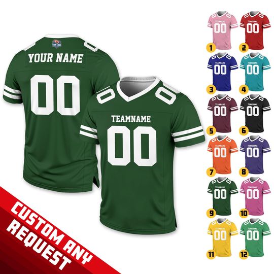 Personalized  Football Team Jersey, Custom Front Back Football V-neck Jersey For Men, Personalized Short Sleeve Team Sport Uniform Football