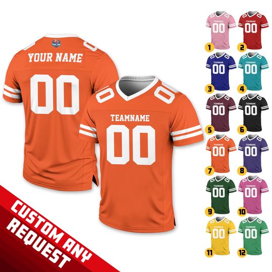Personalized  Football Team Jersey, Custom Front Back Football V-neck Jersey For Men, Personalized Short Sleeve Team Sport Uniform Football