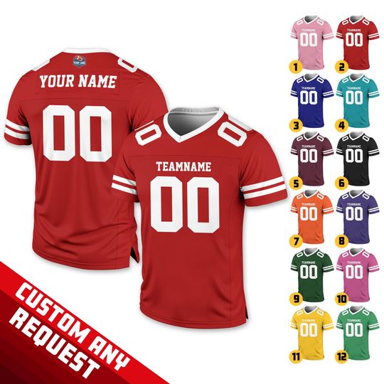 Personalized  Football Team Jersey, Custom Front Back Football V-neck Jersey For Men, Personalized Short Sleeve Team Sport Uniform Football