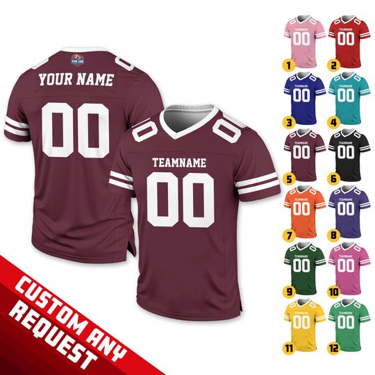 Personalized  Football Team Jersey, Custom Front Back Football V-neck Jersey For Men, Personalized Short Sleeve Team Sport Uniform Football