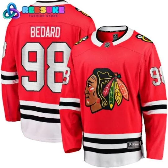 Discover Chicago Blackhawk Connor Bedard Red Draft Home Hockey Jersey