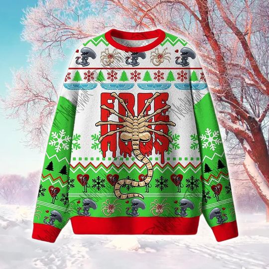 Discover Holiday Sci-Fi Creature Crewneck Sweater: Ugly Christmas Knit Style Apparel