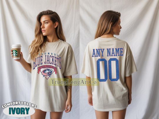 Discover Personalized Comfort Colors Columbus Blue Jackets T-Shirt | Comfort Colors T-Shirt for Hockey Fans | Custom Number | Retro Team Shirt