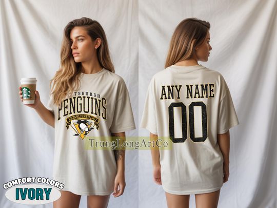 Discover Personalized Comfort Colors Pittsburgh Penguins T-Shirt | Comfort Colors T-Shirt for Hockey Fans | Custom Number | Retro Team Shirt
