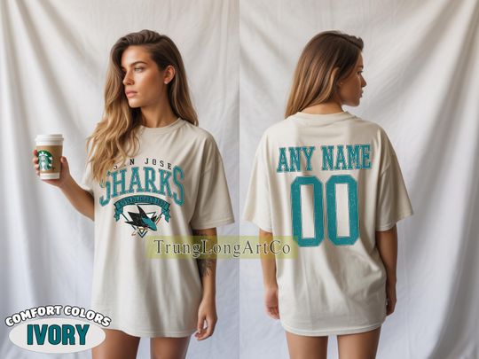 Discover Personalized Comfort Colors San Jose Sharks T-Shirt | Comfort Colors T-Shirt for Hockey Fans | Custom Number | Retro Team Shirt