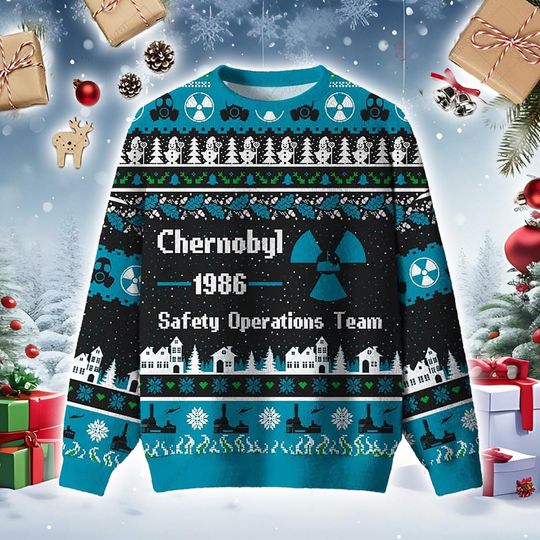 Christmas Holiday Ugly Sweater 2025 Funny Winter Sweater for Adults Retro Nuclear Theme: Knit Graphic Pullover Apparel