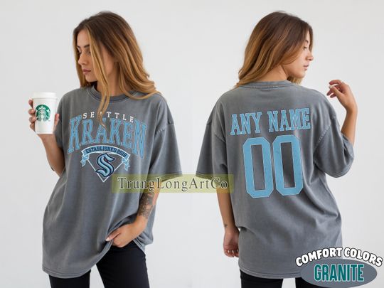 Discover Personalized Comfort Colors Seattle Kraken T-shirt, Custom Name & Number Hockey Sweatshirt, Unisex Fan Gift for Sports Lovers