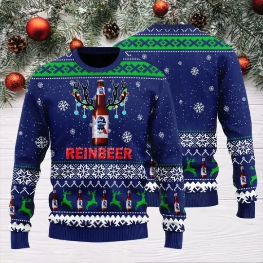Pabst Blue Ribbon Reinbeer Christmas Sweater Christmas Ugly Sweater