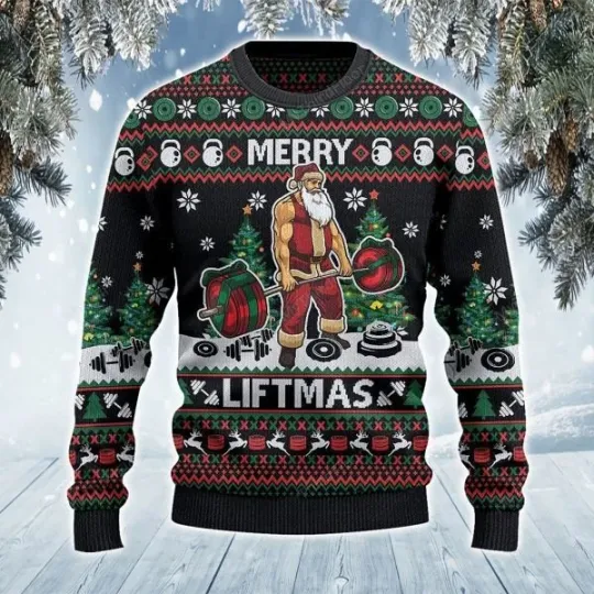 Discover Merry Liftmas Christmas Gift All Over Print 3D Sweater Christmas Ugly Sweater