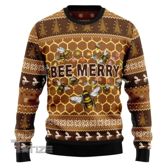 Discover Bee Merry Ugly Christmas Sweater Jumper