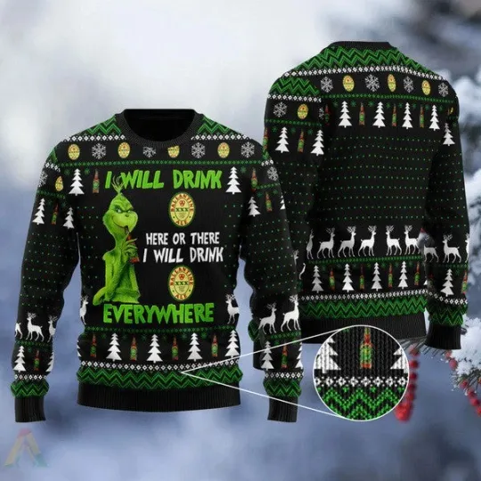 Discover I Will Drink Ballantine XXX Ale Everywhere Ugly Christmas Sweater