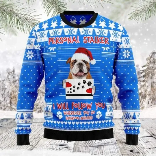 Discover Personal Stalker Bulldog Ugly Christmas Sweater