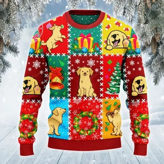 Golden Retriever Dog Lovers Christmas Wishes All Over Sweater Christmas