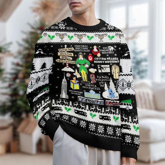 Discover Christmas Elf Ugly Sweater, Buddy Elf Xmas Sweater, Xmas Quote Knit Sweater, Xmas Holiday Movie Gift