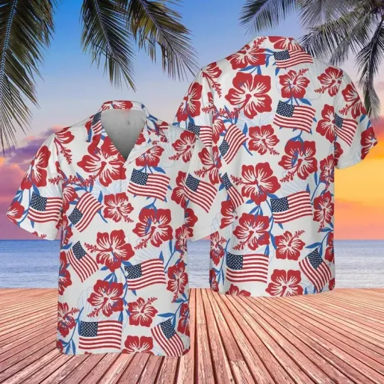 Discover USA Flag Hawaiian Shirt with Short Sleeves