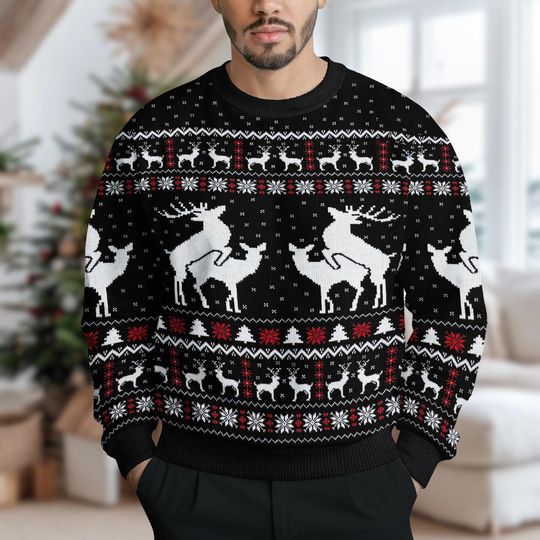 Discover Christmas Reindeer Ugly Sweater, Deer Xmas Sweater, Naughty Knit Sweater, Hilarious Holiday Gift For Women Men