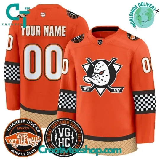Discover Custom Anaheim Duck Checkerboard Van Off The Wall Special Hockey Jersey