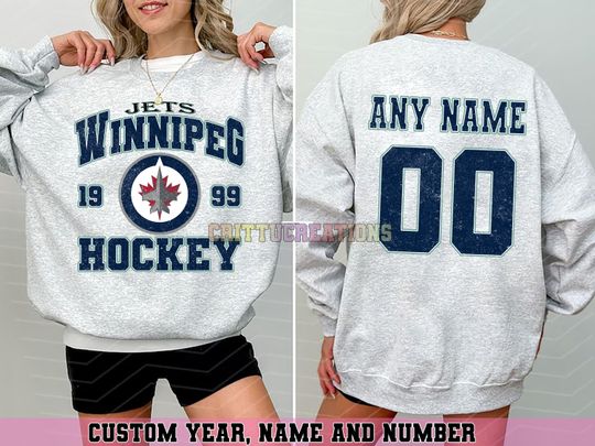 Discover Personalized Winnipeg Hockey Sweatshirt, Winnipeg Jets crewneck, Winnipeg Hockey shirt, Custom Hockey Shirt, Hockey Number Shirt